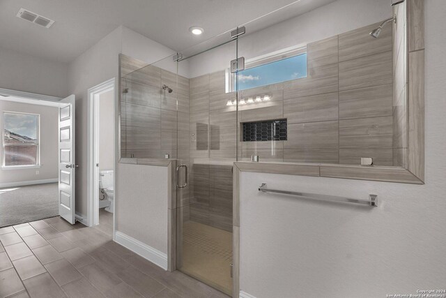 209 Canton Chase, Cibolo, TX 78108 - full bath featuring toilet, a stall shower, baseboards, and recessed lighting