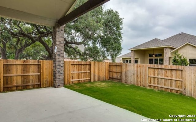 view of yard with a patio area and a fenced backyard