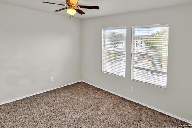 carpeted empty room featuring ceiling fan and a healthy amount of sunlight