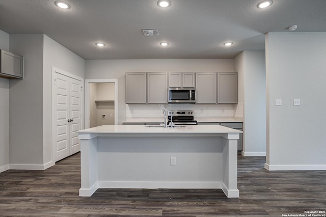 14518 Emerio Dr, San Antonio, TX 78253 - kitchen with visible vents, gray cabinets, stainless steel appliances, and a sink