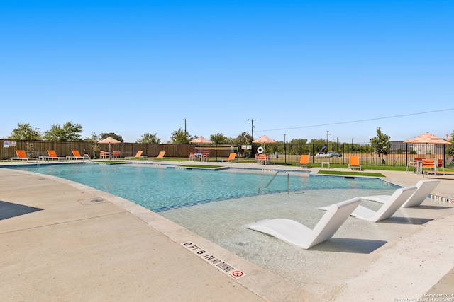 view of swimming pool with a patio