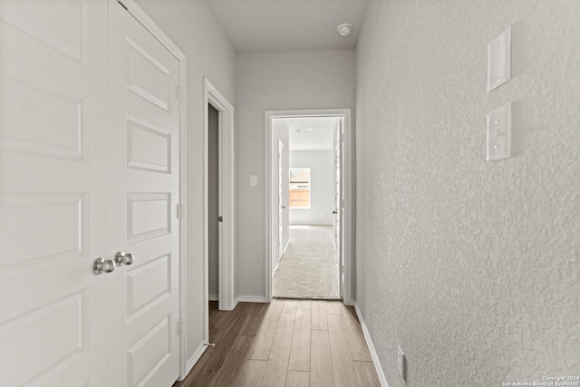 hall with dark wood-type flooring