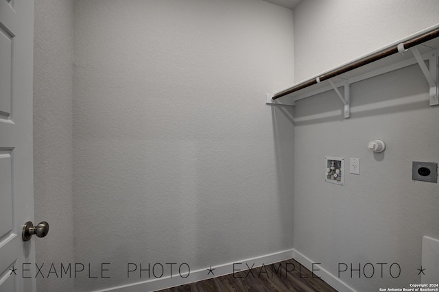 laundry area with washer hookup, gas dryer hookup, dark wood-type flooring, and electric dryer hookup