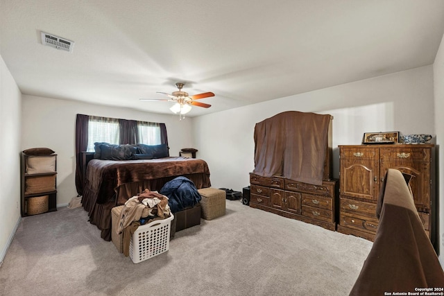 bedroom featuring carpet flooring and ceiling fan