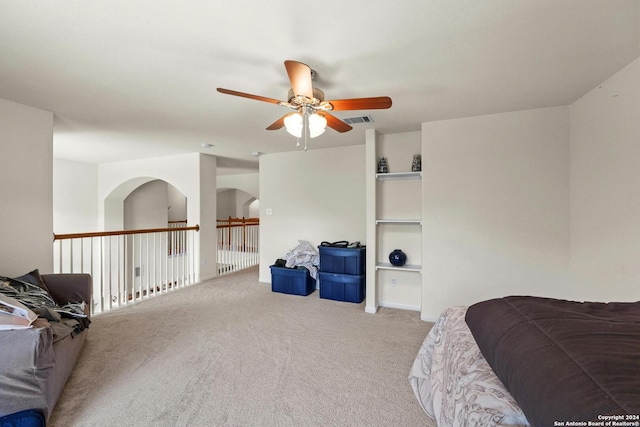 bedroom with carpet floors and ceiling fan