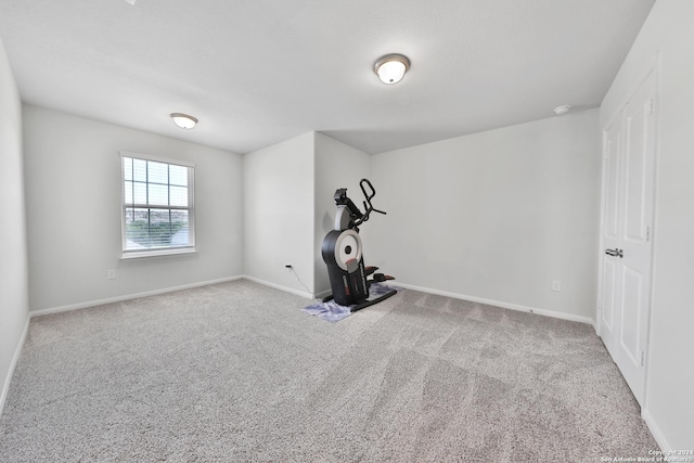 exercise area with light colored carpet