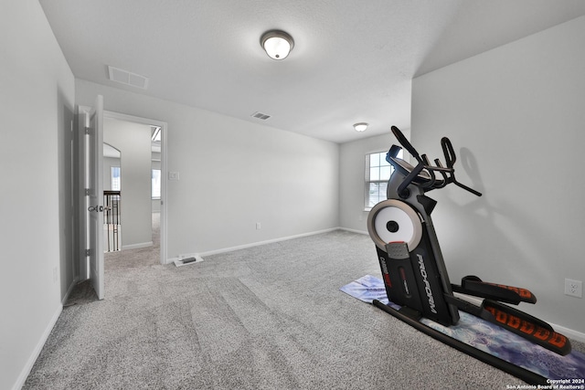 workout area with carpet flooring