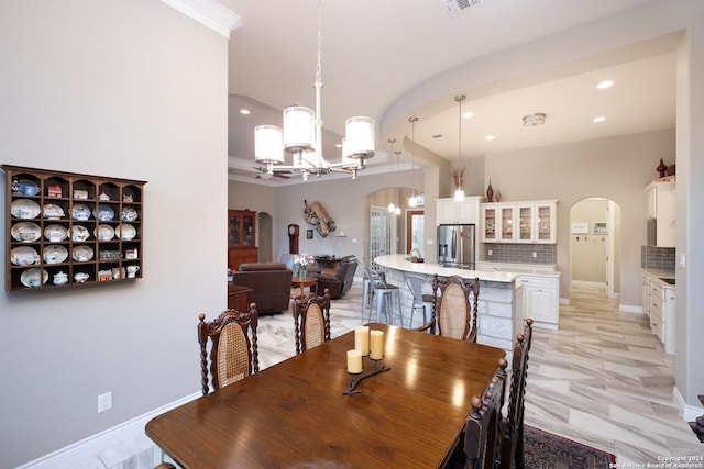 dining room with a chandelier