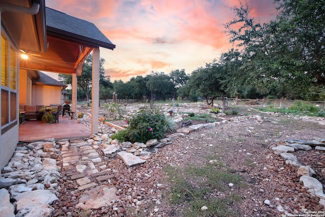 view of yard at dusk