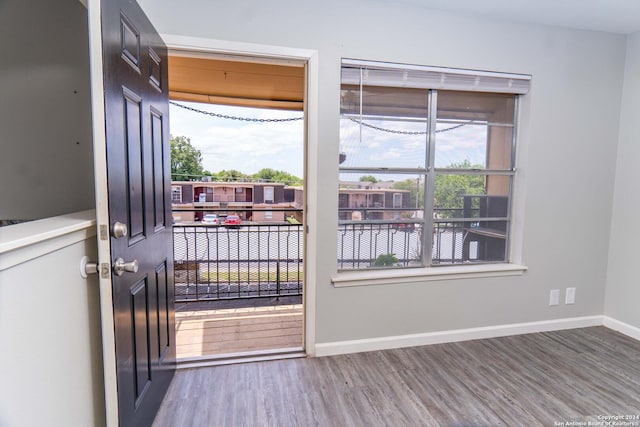 doorway with plenty of natural light and hardwood / wood-style floors