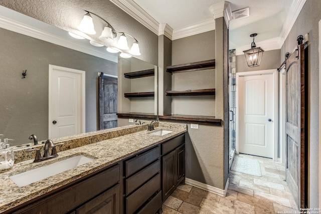 bathroom with vanity and crown molding