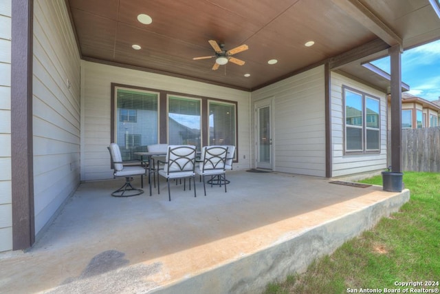 view of patio / terrace featuring ceiling fan