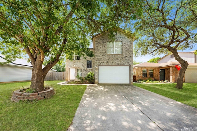 view of front facade featuring a front yard and a garage