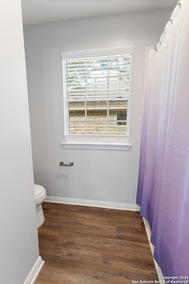 bathroom featuring hardwood / wood-style flooring and toilet