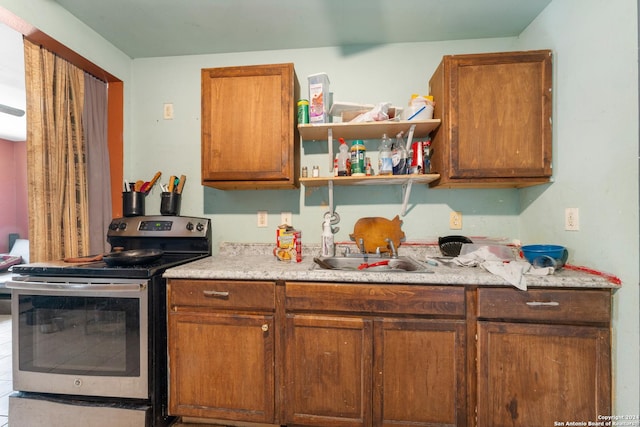 kitchen featuring stainless steel range with electric cooktop and sink