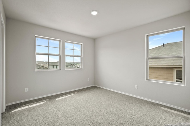 carpeted empty room featuring a wealth of natural light and baseboards