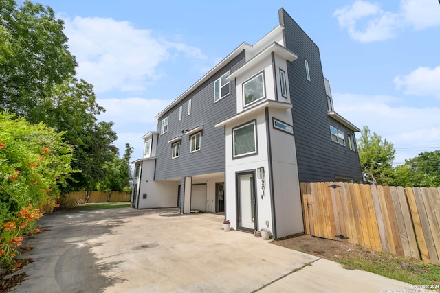 exterior space with a garage