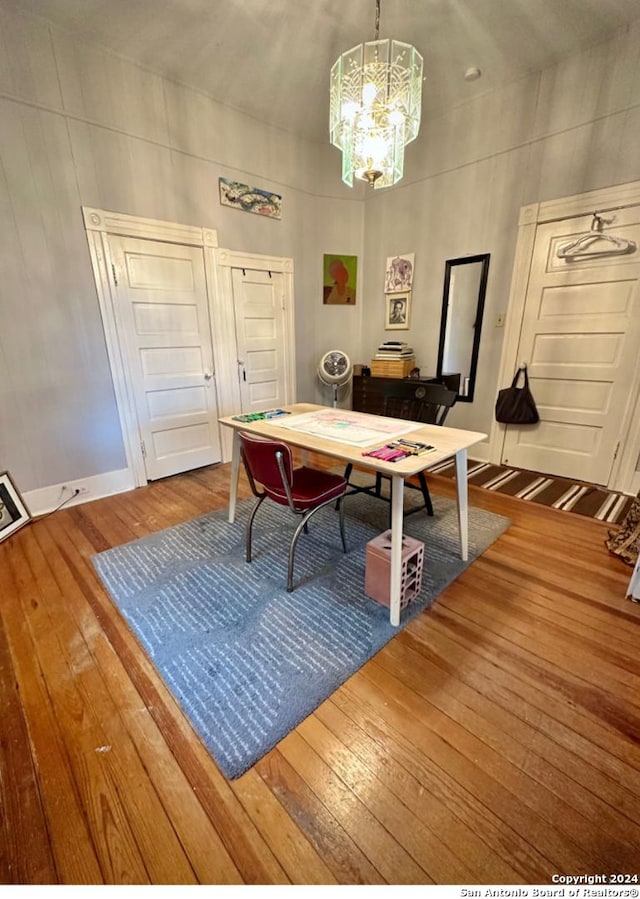 218 Coleman, San Antonio, TX 78208 - dining space featuring hardwood / wood-style floors, a chandelier, and an office area