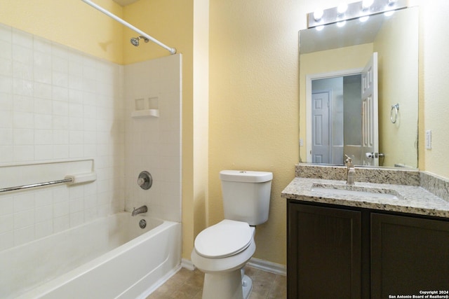 full bathroom with vanity, toilet, tile patterned flooring, and shower / bathing tub combination