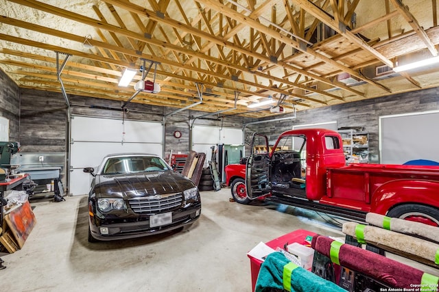 garage with a garage door opener