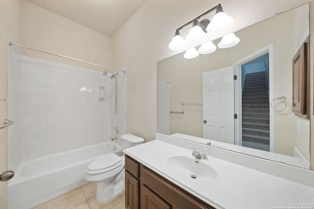 full bathroom featuring tile patterned floors, shower / tub combination, toilet, and vanity