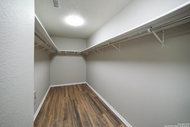 spacious closet featuring dark hardwood / wood-style flooring