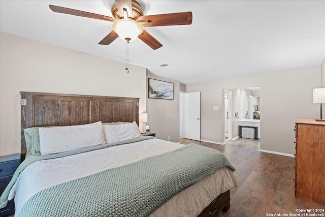 bedroom featuring ceiling fan and hardwood / wood-style flooring