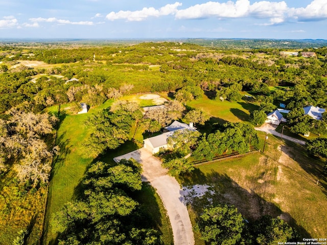 birds eye view of property featuring a forest view