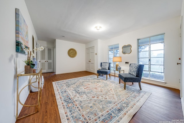 living area with dark wood-type flooring