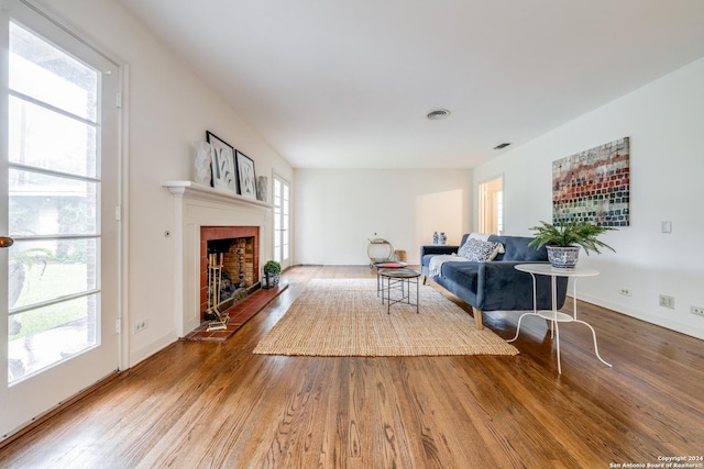 living room with hardwood / wood-style floors