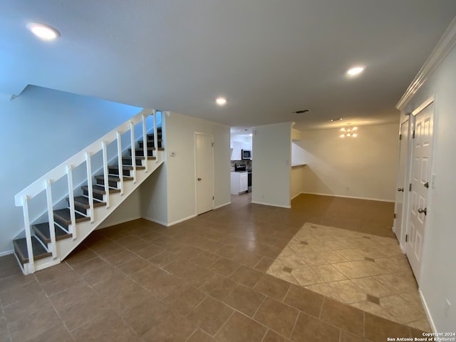 basement featuring tile patterned floors