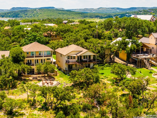 drone / aerial view featuring a mountain view