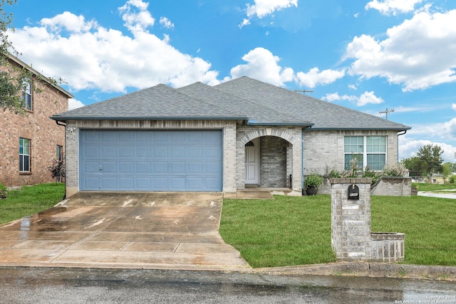 view of front facade featuring a garage and a front yard