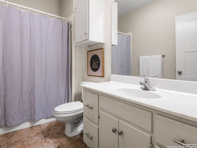 5 Old Fredericksburg, Boerne, TX 78015 - full bath featuring toilet, tile patterned floors, curtained shower, and vanity
