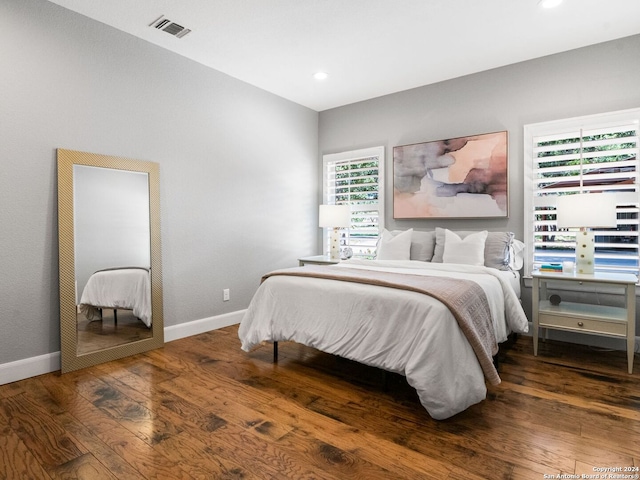 bedroom featuring multiple windows and wood-type flooring