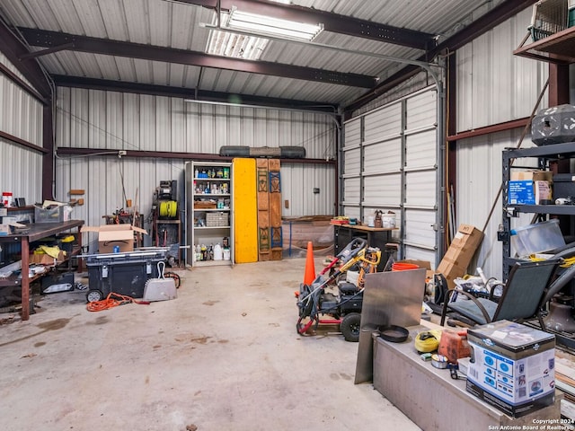 garage featuring a workshop area