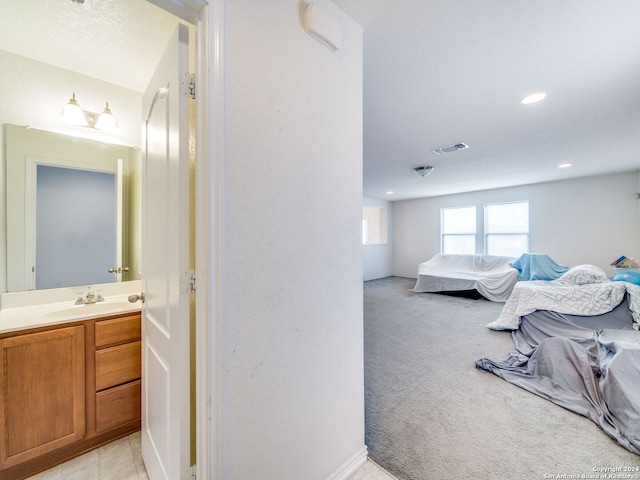 carpeted bedroom with sink