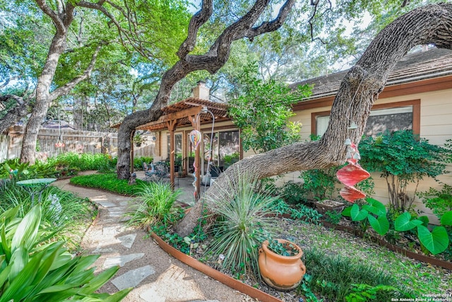 view of yard with a patio area and a pergola