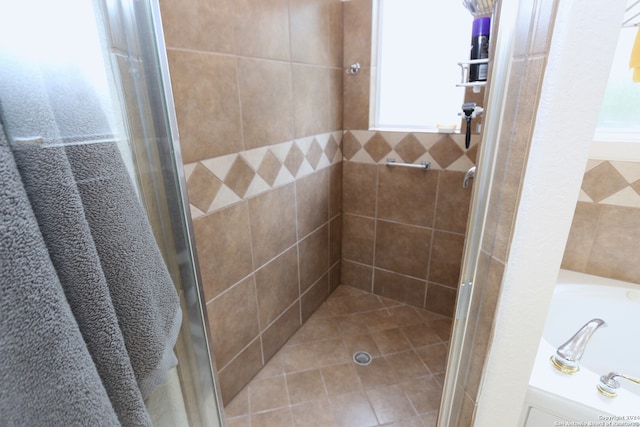 bathroom with plus walk in shower