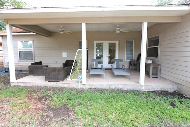 exterior space featuring a patio, french doors, and ceiling fan