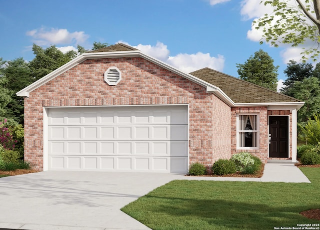 front facade with a garage and a front yard