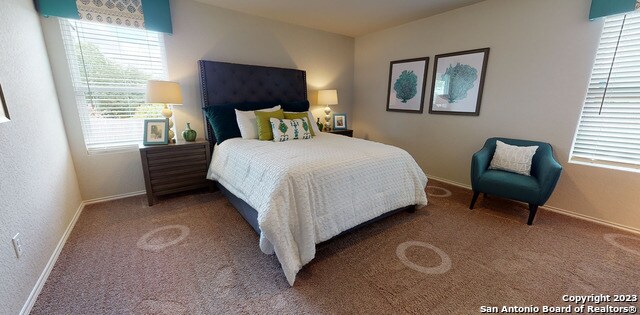 bedroom featuring multiple windows and carpet floors