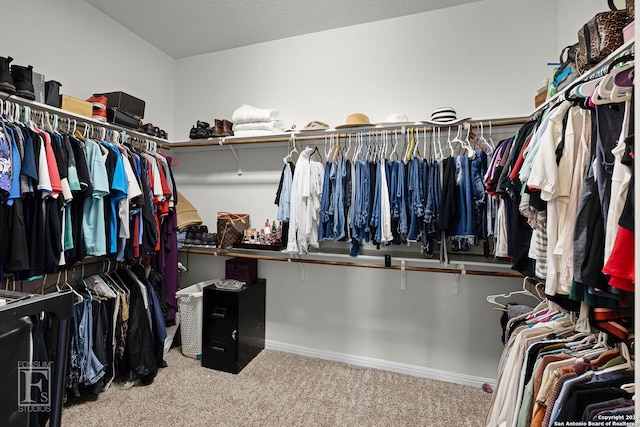 spacious closet featuring light carpet