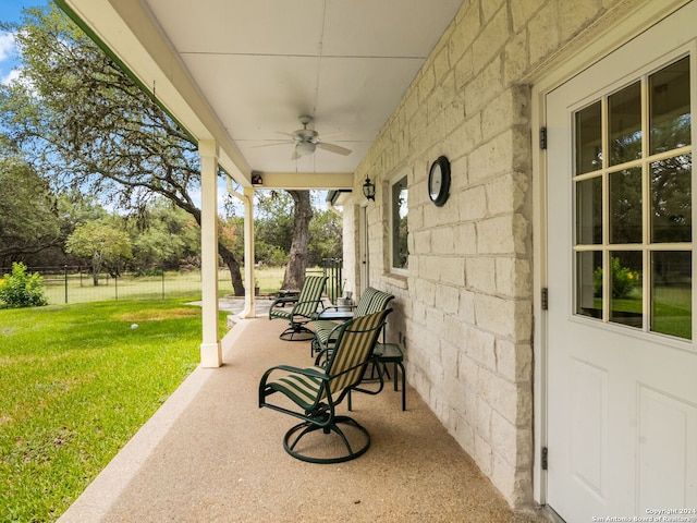 143 Cascade Caverns, Boerne, TX 78015 - view of patio / terrace featuring a ceiling fan and covered porch