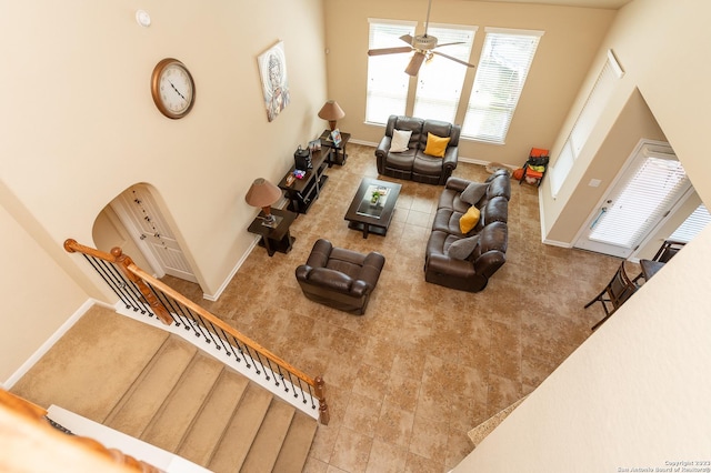 living room featuring ceiling fan