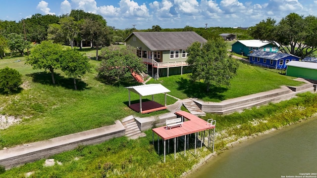 aerial view with a water view