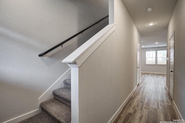 staircase featuring wood-type flooring