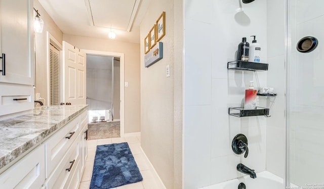 bathroom featuring tile patterned flooring, vanity, and shower / bathtub combination