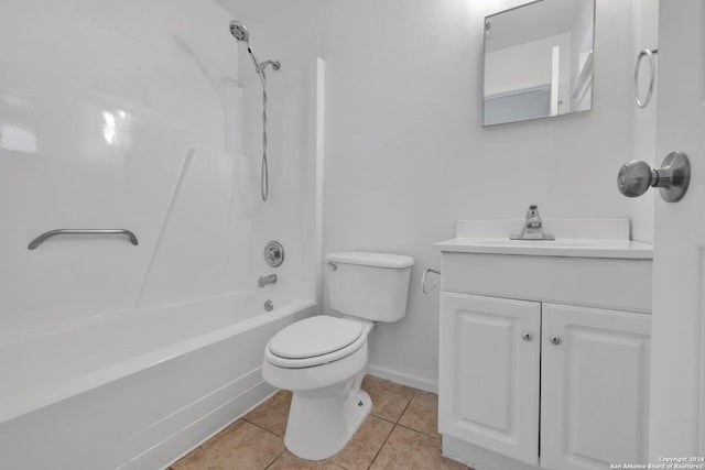 full bathroom featuring toilet, vanity, bathtub / shower combination, and tile patterned flooring