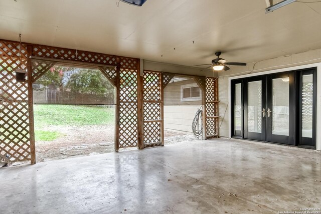 view of patio / terrace with french doors and ceiling fan